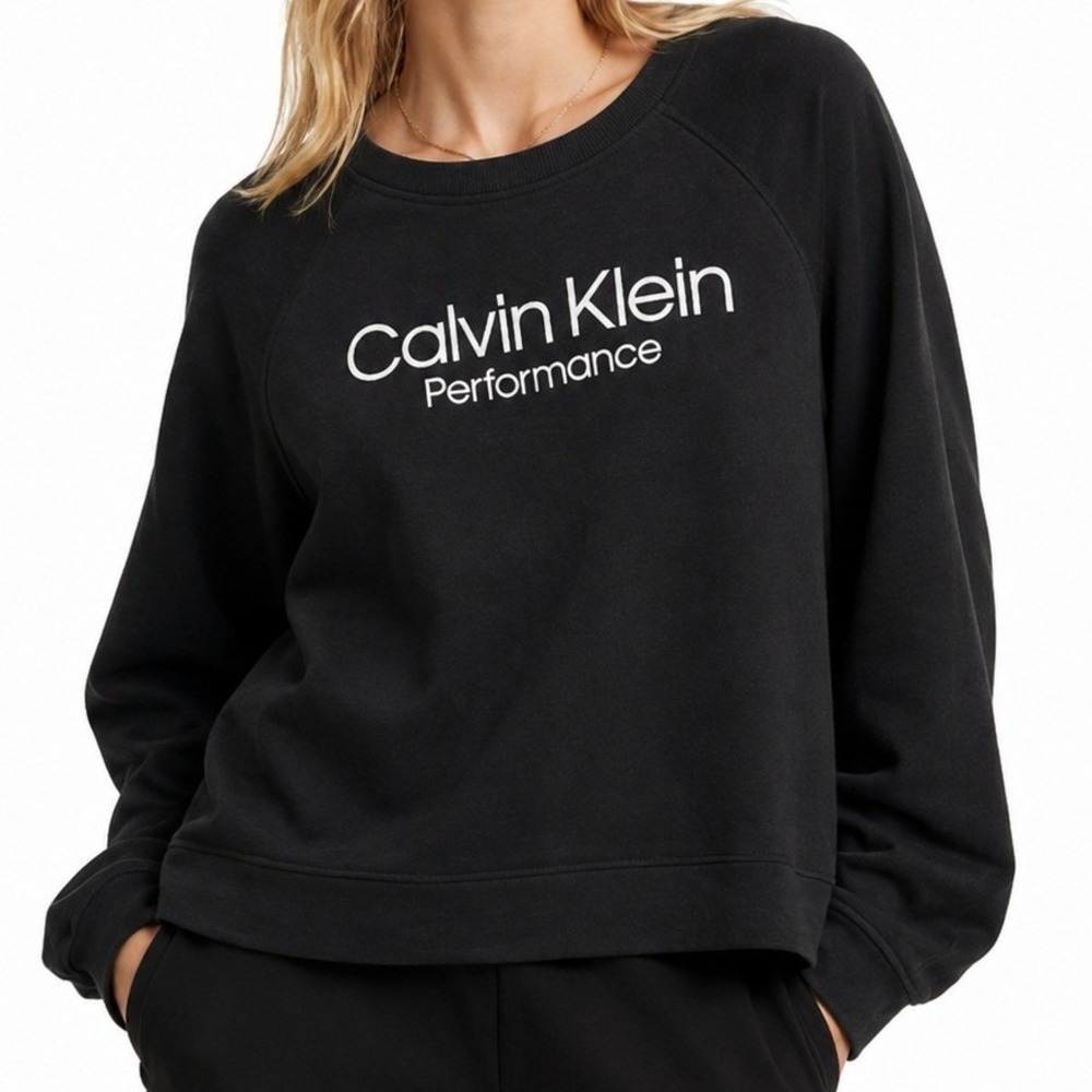 Calvin Klein Performance Minimalist Black Logo Raglan Sleeve Sweatshirt Large